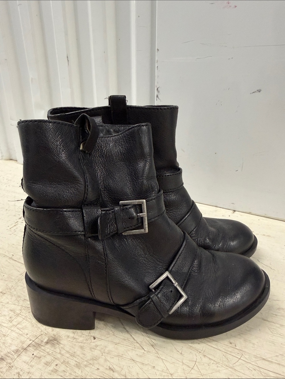Cole Haan Black Leather Buckle Ankle Moto Boots